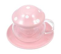 HEALEEP Ceramic Tea Cup with Infuser and Ergonomic Handle Mushroom Shape Pink Tea Mug Made of Ceramic and Glass Stylish Home Drinkware