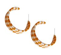 HEALEEP Checkerboard Hoop Earrings for Women, Acrylic Colorblock Geometric Drop Earrings, Trendy Orange Lightweight Fashion Jewelry for Teen Girls and Adults