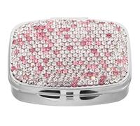 HEALEEP Compact Mini Pill Organiser with Multiple Compartments, Portable Metal Rhinestone Vitamin Case Travel Holder for Daily Pills, Easy to Carry Luxury Medicine Box in Pink