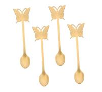 HEALEEP Creative Butterfly Long Handle Dessert Spoons 4pcs Set Stainless Steel Scoop Salad Spoons Gold Finish for Kitchen and Dining