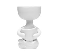 HEALEEP Creative Ceramic Sitting Human Shaped Planter Flower Pot 6cm Opening X 10cm Height Desktop Decoration White Table Ornament for Home and Office