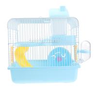 HEALEEP Double Layer Hamster Cage Pet House in Blue with Running Wheel and Leakproof Water Jug, Portable and Not Easy to Crack, Made of Pp and Iron Wire, Villa Cage for Small Pets