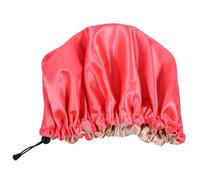 HEALEEP Double Layer Satin Shower Cap with Elastic Edge for Sleep and Face Cleaning, Wrapping Hair and Keeping It of Face, Red Reversible Design Hair Bonnet