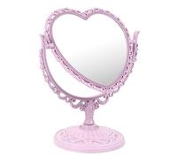 HEALEEP Double Sided Portable Heart Shaped Makeup Mirror with 360 Degree Rotation, Stable Standing Desktop Vanity Mirror in Vintage Style for Dressing and Shaving