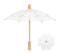 HEALEEP Elegant White Cotton Cloth Bride Umbrella with Embroidery Lace Parasol, Multi-functional with Ergonomic Wooden Handle, Photo Prop for Wedding and Tea Parties
