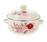 HEALEEP Enamel Stock Pot 18cm with Lid Double Handle Multi-Function Portable Soup Pot for Stewing and Noodle Soup