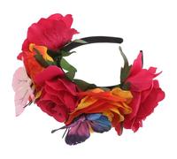 HEALEEP Fade-resistant Faux Rose Flower Hair Band with Butterfly Floral Headpiece Vibrant Colorfast Braiding Hair Accessory for Mexican Celebration Beach Parties Afro Braid Styles Birthday
