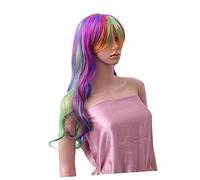 HEALEEP Halloween Gradient Long Curly Hair Wig Seven Color Rainbow Styling for Women Comfortable Ventilated Synthetic Cosplay Party Fancy Dress