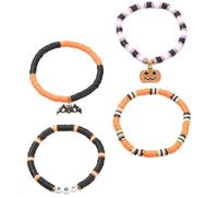 HEALEEP Halloween Party Polymer Clay Beaded Bracelets for Women Elastic Wrist Decor with Pumpkin Charm Festival Gift Stylish Modern Design