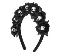 HEALEEP Halloween Skeleton Headband with Black Artificial Flowers Reusable Hair Accessory for Women Halloween Party Prop and Costume Decoration
