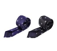 HEALEEP Halloween Skull Printed Necktie Dark Blue Narrow Polyester Long Neckwear for Halloween Party Dancing Ghost Festival Costume Accessory