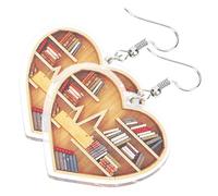 HEALEEP Heart Shaped Love Librarian Earrings for Women Elegant Valentine Day Dangle Jewelry Classic Acrylic Design for Book Lovers and Special Occasions