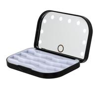 HEALEEP LED False Eyelash Organizer Box with Built Mirror and Light Portable Lash Holder Compact Case for Travel Dating Office and Daily Use Lightweight Eyelash Storage