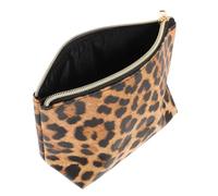 HEALEEP Leopard Pattern Makeup Bag Large Capacity Dumpling Shape Portable Cosmetic Pouch with Zipper Red Brown Travel Toiletry Bag for Women