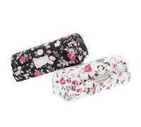 HEALEEP Lipstick Holder Box 2Pcs Floral Pattern Retro Cloth Cases with Mirror Black White for Cosmetic Storage and Travel