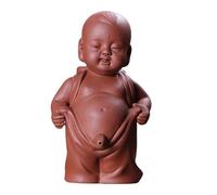 HEALEEP Little Zen Monk Statue Tea Ceremony Accessory Dark Brown Purple Clay Funny Design Reduce Stress Yourself Meditation Home Decoration