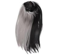 HEALEEP Long Gradient Wig Straight Heat Resistant Synthetic Hair Women Wig Half Black Half Grey Style Suitable for Daily Wear Hair Accessories