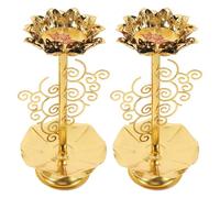 HEALEEP Lotus Shape Candlestick 2pcs Alloy Buddhist Candle Holder for Home Decor Meditation Room Buddhist Altar
