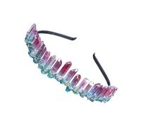 HEALEEP Natural Transparent Crystal Quartz Crown Headband with Pink and Green Rhinestones Elegant Bridal Hairband for Women and Sparkling Alloy Hair Accessory for Parties and Weddings