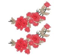 HEALEEP Patch Polyester Material Well-Made for Crafts Craftsmanship 2pcs Red Floral Applique Embroidered Fine Touch Elegant 3D Design DIY Embroidery Hats