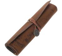 HEALEEP Pencil Case Leather Roll up Treasure Map Pattern Retro Smooth Matte Surface, Large Capacity Pen Storage Pouch for Travel Use, Suitable for Students and Writers