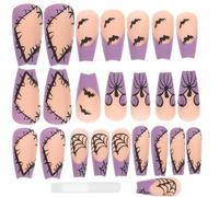 HEALEEP Press on Nails Resin Material, Easy to Use 24pcs Gothic with Black and White Skull Design Classic Halloween Style Fake Nails for Halloween for Women, for Role Playing and Day