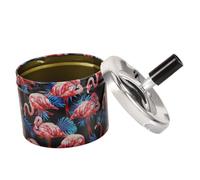 HEALEEP Rotating Lid Automatic Extinguishing Ashtrays Stainless Steel Metal Flamingo Pattern Creative Windproof Ashtray Container for Office and Hotel Smokers