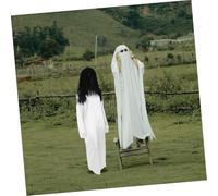 HEALEEP Scary Ghost Bride Costume with White Dress and Black Wig for Halloween Party Cosplay Horror Zombie Suit for Womens Dance Festival Role Play Themed Events