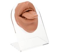 HEALEEP Silicone Flexible Face Model with Tongue Piercing Training Mouth Body Part for Piercing Practice and Jewelry Display Coffee Color Realistic Simulation Human Model
