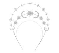 HEALEEP Silver Rhinestone Star and Moon Wedding Headband, Three-layer Six-pointed Star Radiant Crown, Bridal Goddess Hair Hoop for Women, Vintage Celestial Hair Accessory