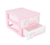 HEALEEP Small Pink Two-layer Plastic Makeup Storage Box Compact Cosmetic Organizer with Drawer for Hairpins and Accessories