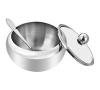 HEALEEP Stainless Steel Condiment Jar Seasoning Container 450ml Silver with Lid and Spoon Delicate Simple Shape Unique Design for Hotel and Party Use