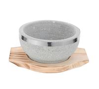 HEALEEP Stone Bowl with Wood Tray Base for Korean Bibimbap and Soup Cooking Korean Stone Pot for Household Use Heat Resistant Kitchenware Protecting Tables Food Lovers