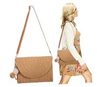 HEALEEP Straw Clutch Purse with Fluffy Pom Pom Balls Woven Shoulder Bag for Women Casual Beach Vacation Essentials Stylish Envelope Wallet for Travel and Parties