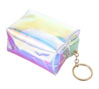 HEALEEP Transparent Small Coin Purse with Keychain Teens Compact Lightweight Mini Wallet for Cash and Coins Fashionable Pouch for Students and Outdoor Use Green Holographic Design