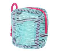 HEALEEP Turquoise Mesh Tofu Bag Mesh Pouch with Rose Pink Lanyard Multifunctional Travel Organizer for Cosmetics Data Cables Keys Makeup Puff Storage