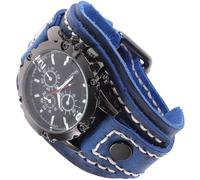 HEALEEP Vintage Men S Wristwatch with Cowhide Leather Strap Dial Analog Watch for Casual Wear Retro Blue Handmade Stitching Skin-Friendly Band for Everyday Use