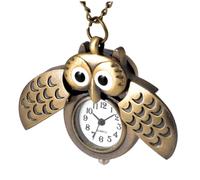 HEALEEP Vintage Owl Pocket Watch Antique Brass Retro Decorative Crescent Moon Design Creative Timepiece for Travel and