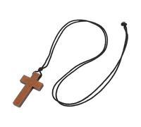 HEALEEP Wood Cross Pendant Necklace with Light Walnut and Black Walnut Craft, Adjustable Cord Religious Jewelry for Women, Sweater Chain Suitable for Daily Wear and Holiday Events