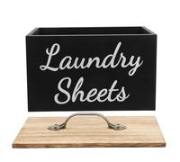 HEALEEP Wood Dryer Sheet Box Large Capacity Multifunctional Use Black Simple Elegant Wood Dryer Sheet Case for Laundry Room Storage Accessories 20x13x13cm