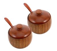 HEALEEP Wooden Spice Jar with Lid and Spoon Airtight Salt and Sugar Container for Kitchen Compact Decorative Seasoning Box Moisture-sealing Condiment Storage with Precise Spoon for Easy