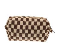 HEALEEP Woolen Yarn Toiletry Bag Large Capacity Checkered Makeup Bag with Zipper and Handle Knitted Cosmetic Organizer for Women Outdoor Toiletries Storage