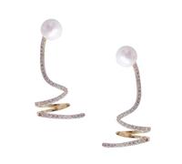 Healeved 1 Pair Gold Tone Pearl Ear Climbers Micro Pave Zirconia Creative Twisted Ear Cuff Earrings for Women for Daily
