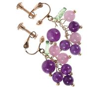 Healeved 1 Pair Non Pierced Purple Crystal Grape Clip On Earrings for Women 3D Fruit Dangle Jewelry Suitable for Christmas Party and Daily Wear