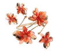Healeved 1 Set Flower Earring Bracelet Set For Women Mom Friend Mother Vintage Bride Wedding Spring Summer Jewelry Flower Finger Rings Birthday Present Red