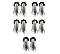 Healeved 10 Pcs Halloween Black Veil Headband with Rose Flowers, Elegant Tulle and Polyester Material, Secure Fit and Versatile Design for Festivals and Halloween Costume Parties