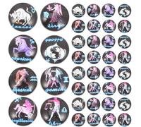 Healeved 100Pcs 12Mm Glass Cabochons with Zodiac Astrology Printed Patterns, Round Flatback Dome Gems for DIY Necklace, Keychain and Pendant Crafting, Glow in the Dark Rocks