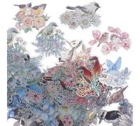 Healeved 100pcs Holographic Floral Bird Stickers 5pcs Scrapbooking Journal Accessories DIY Craft Material for Diary and Handbook Decoration