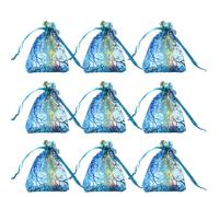 Healeved 100pcs Light Blue Textured Yarn Drawstring Bags Semi-transparent Organza Candy Snack Cookie Jewelry Storage Pouches Party Favor Bags