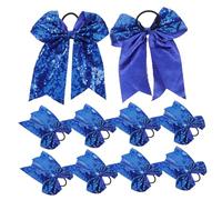 Healeved 10pcs Cheerleader Hair Bows Ponytail Holders with Sequin Navy Blue Elastic Hair Bands for Girls Dance Performance Accessories
